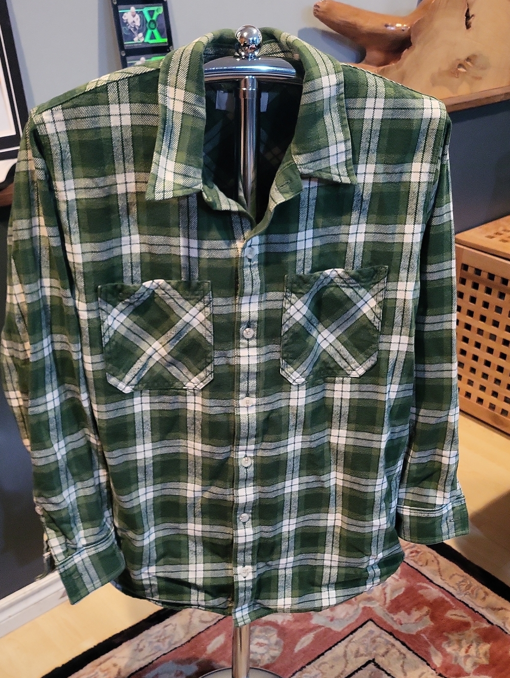 TNA Green and White Plaid Button-Down Shirt